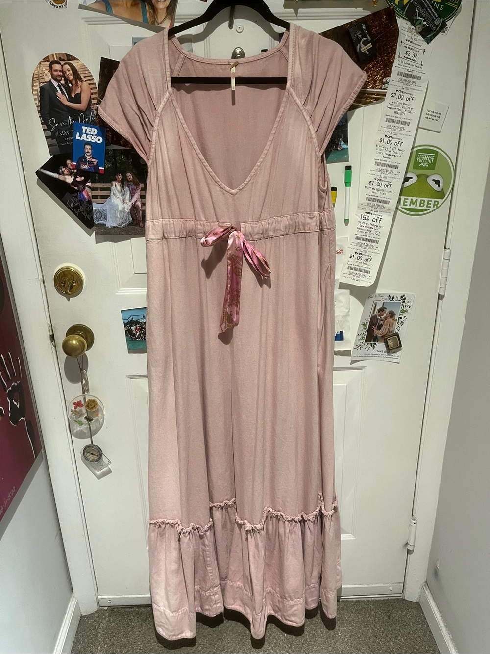 Free People Roucha Pink V-Neck Maxi Dress with Tie Detail - Picture 2 of 9